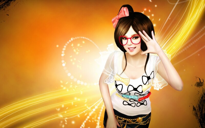 Anime Girl with Glasses — Orange, Playful