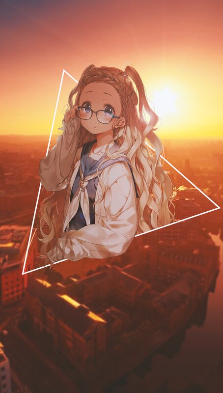 Anime Girl with Glasses — Orange, Serene