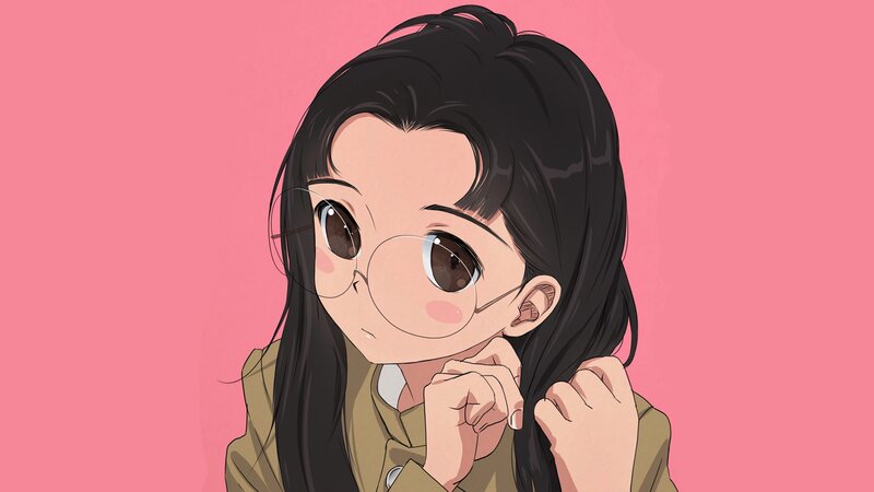 Anime Girl with Glasses — Pink, Calm, Long Hair, Blush