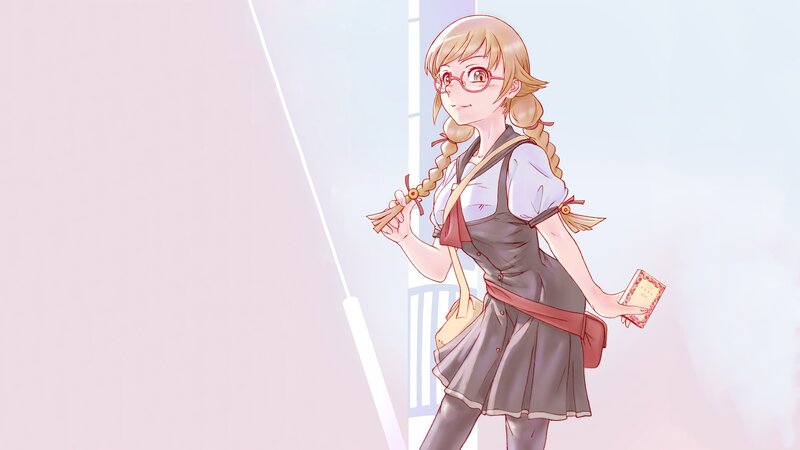 Anime Girl with Glasses — Pink, Calm, Morning