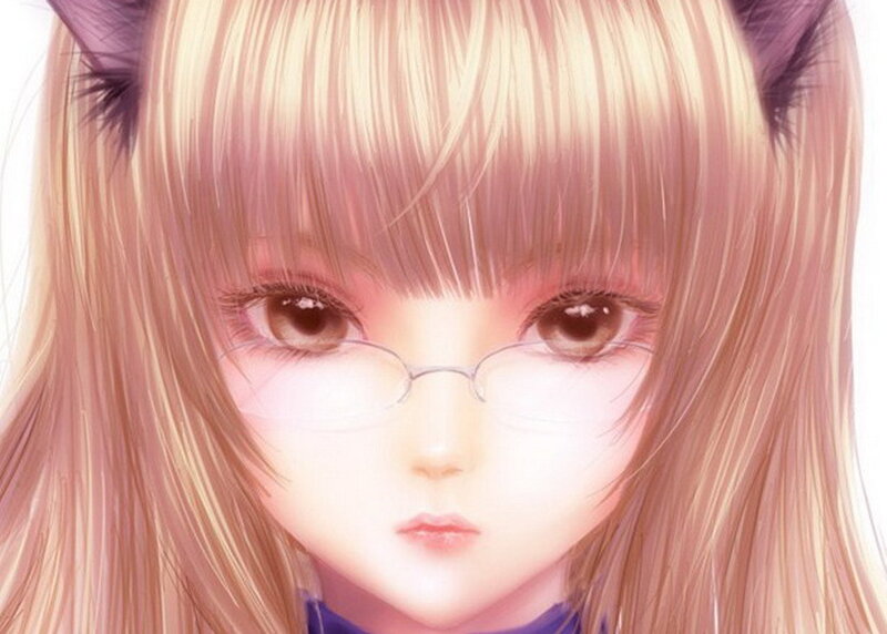 Anime Girl with Glasses — Pink, Calm