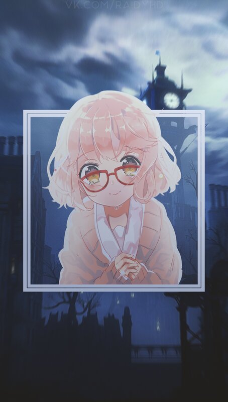 Anime Girl with Glasses — Pink, Dramatic, Night, Digital Art
