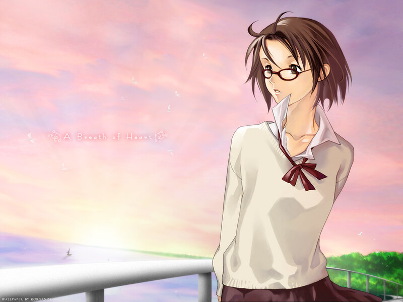 Anime Girl with Glasses — Pink, Serene, Sunset, Sailboat
