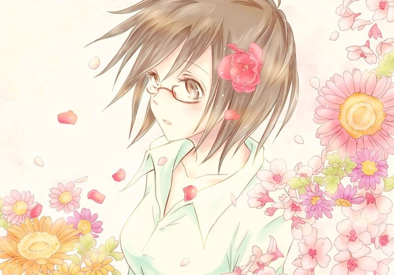 Anime Girl with Glasses — Pink, Serene
