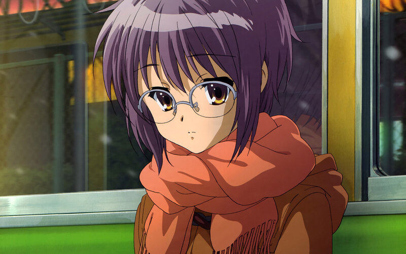 Anime Girl with Glasses — Purple, Calm