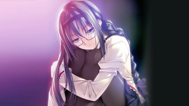 Anime Girl with Glasses — Purple, Dramatic, Digital Art