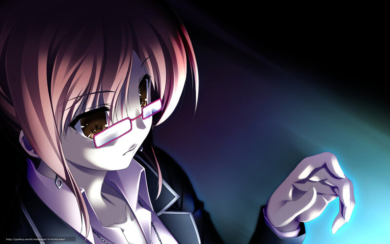 Anime Girl with Glasses — Purple, Dramatic, Night, Hand