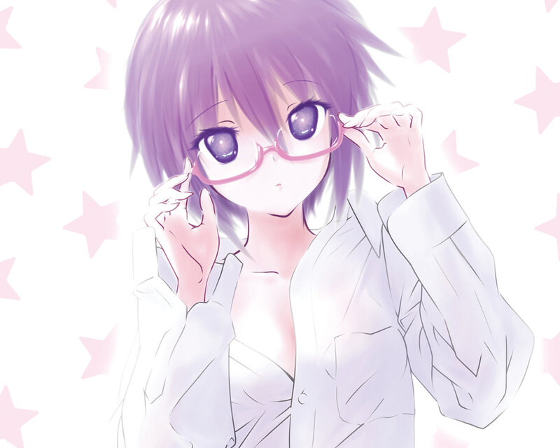 Anime Girl with Glasses — Purple, Dreamy, Stars