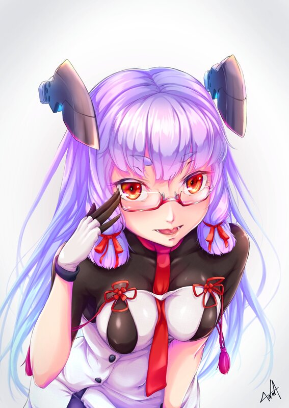 Anime Girl with Glasses — Purple, Playful, Digital Art