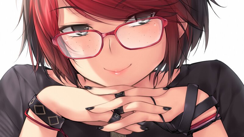 Anime Girl with Glasses — Red, Calm, Red Hair