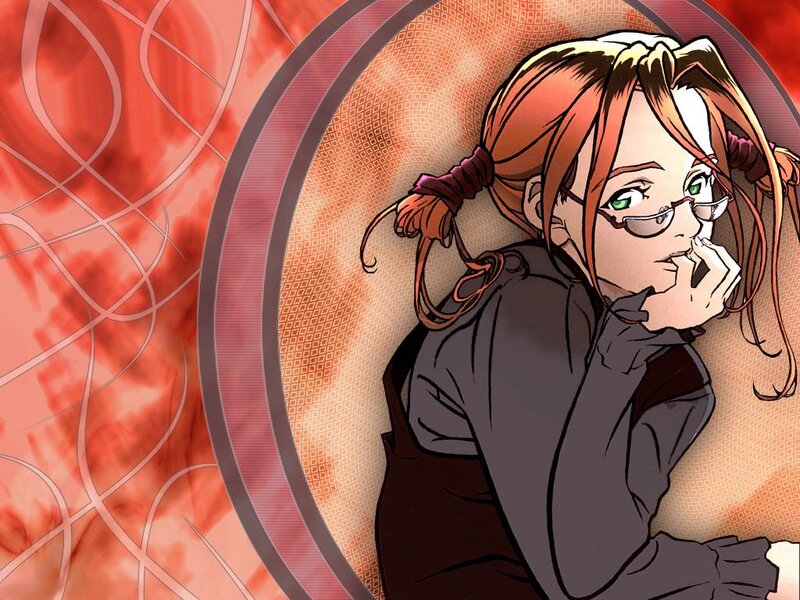 Anime Girl with Glasses — Red, Contemplative