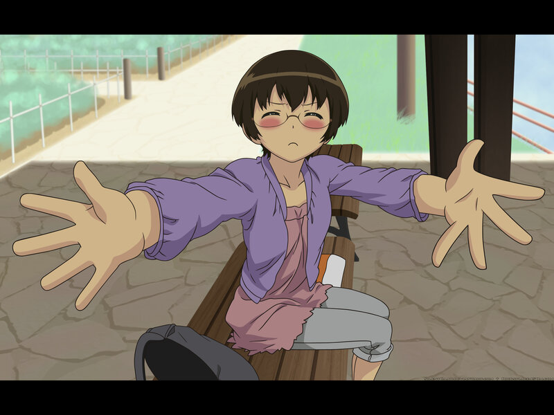 Anime girl with glasses sitting