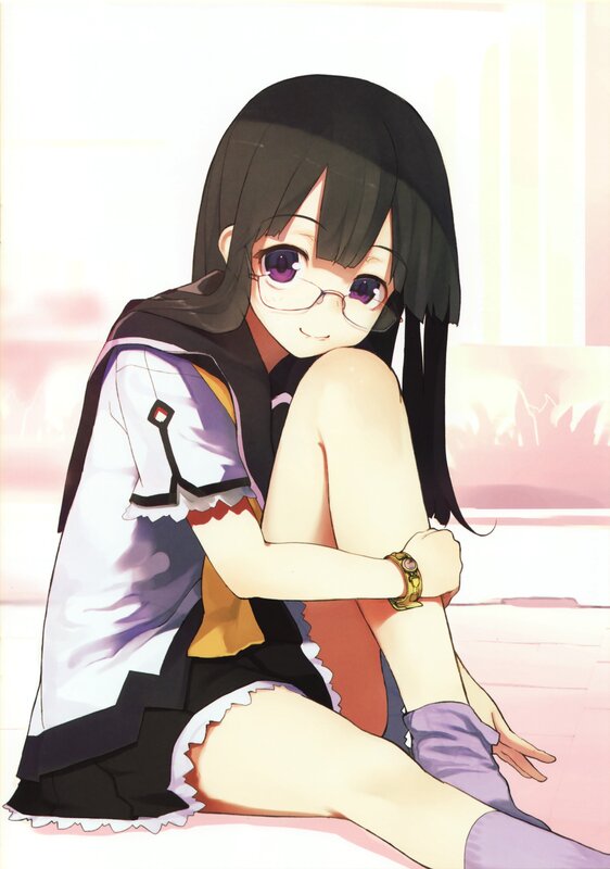 anime girl with glasses sitting