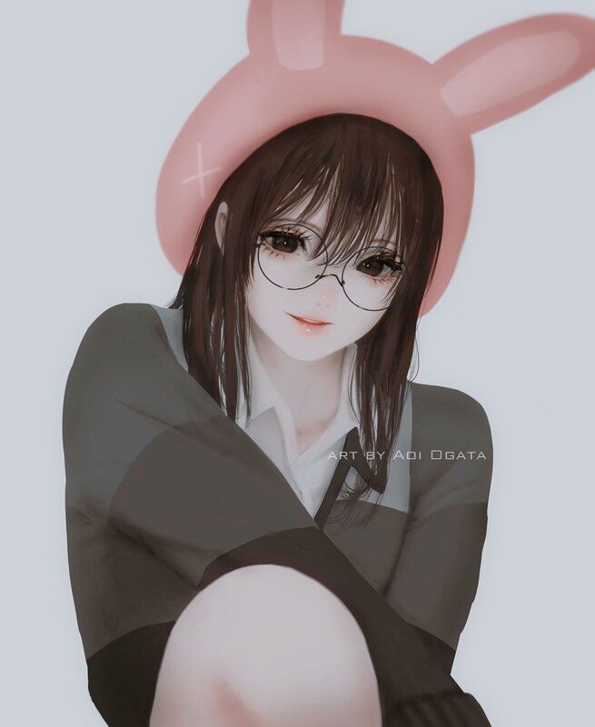 Anime Girl with Glasses — White, Calm, Digital Art, Headband