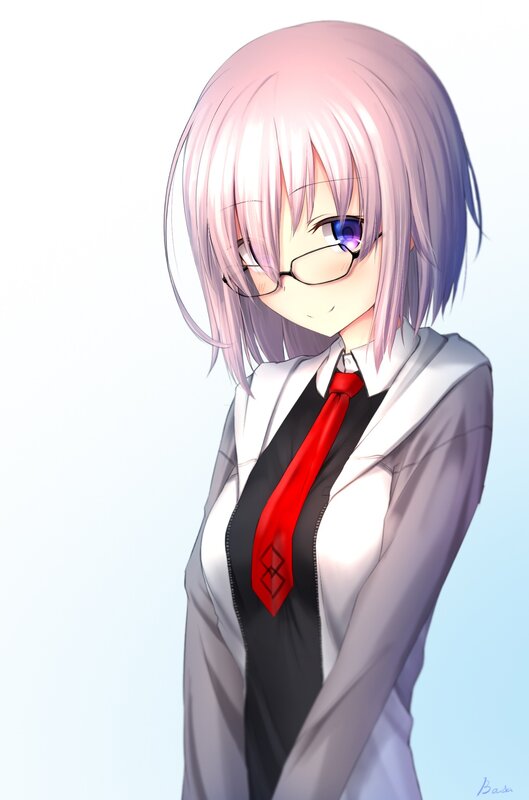 Anime Girl with Glasses — White, Calm, Digital Art, Red Tie