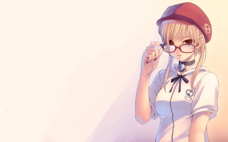 Anime Girl with Glasses — White, Calm, Hat