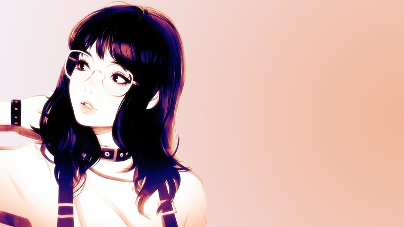 Anime Girl with Glasses — White, Calm, Manga, Choker