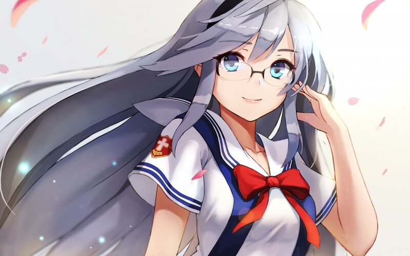 Anime Girl with Glasses — White, Calm, Spring