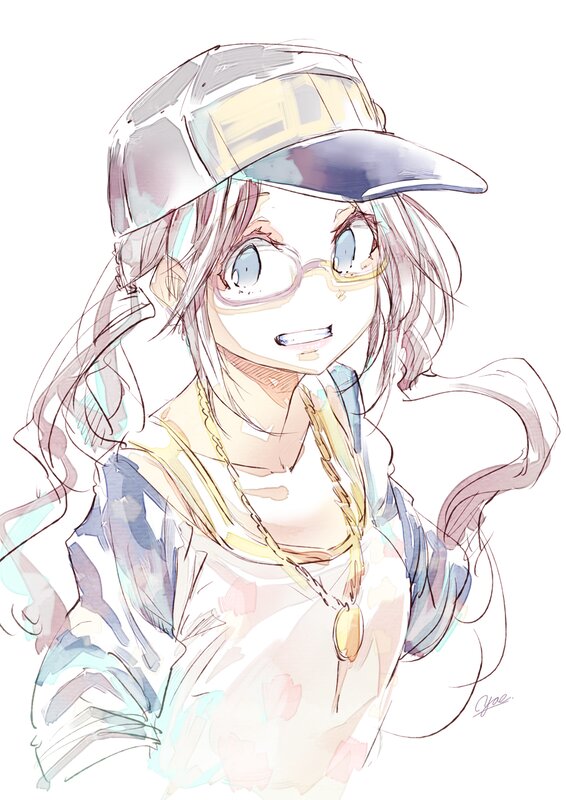 Anime Girl with Glasses — White, Cheerful