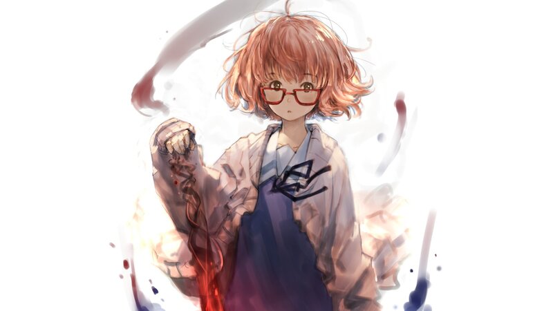 Anime Girl with Glasses — White, Dramatic, Digital Art