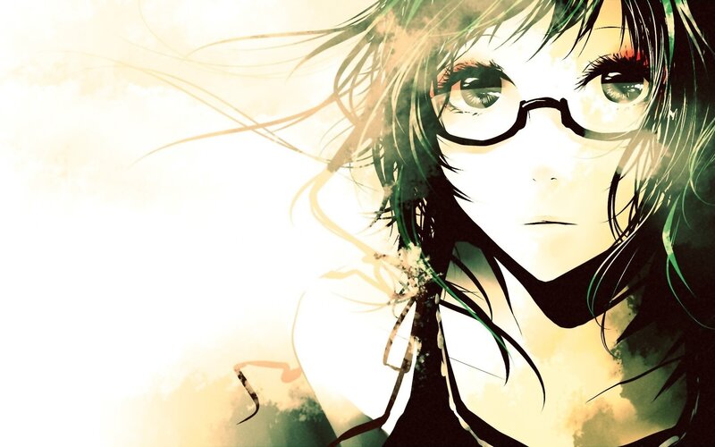 Anime Girl with Glasses — White, Dramatic