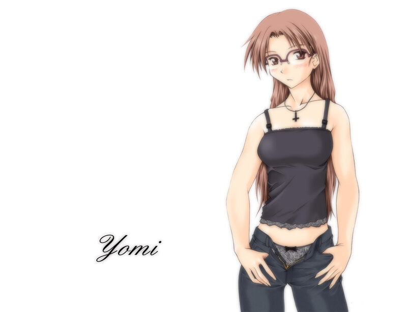 Anime Girl with Glasses — White, Neutral, Digital Art, Tank Top