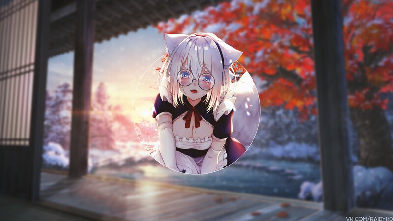 Anime Girl with Glasses — White, Serene, Sunset