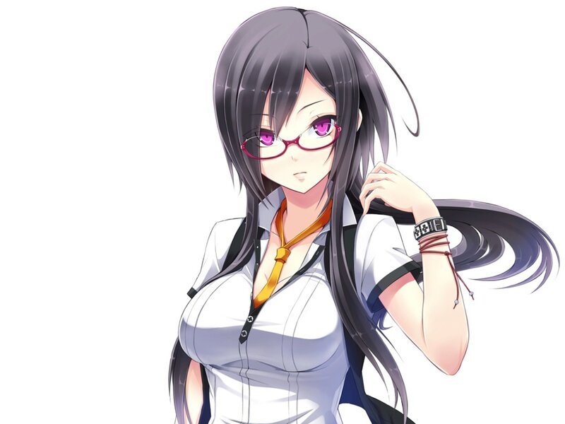 Anime Girl with Glasses — White