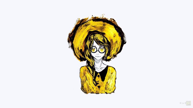Anime Girl with Glasses — Yellow, Calm, Digital Art