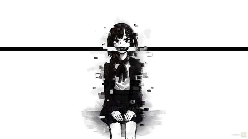 Anime Girl with Glitch Effect — Black