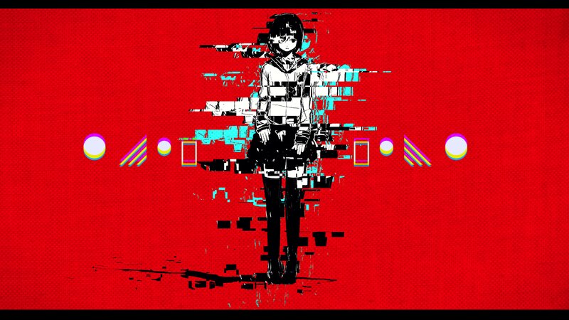 Anime Girl with Glitch Effect — Red