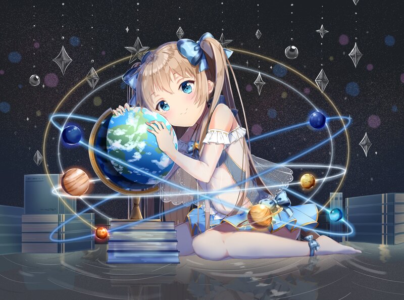 Anime Girl with Globe — Blue