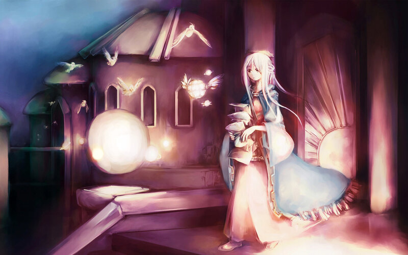 Anime girl with glowing birds