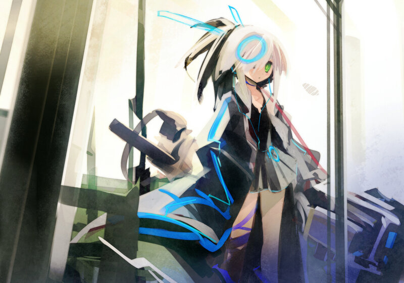 anime girl with glowing blue accents
