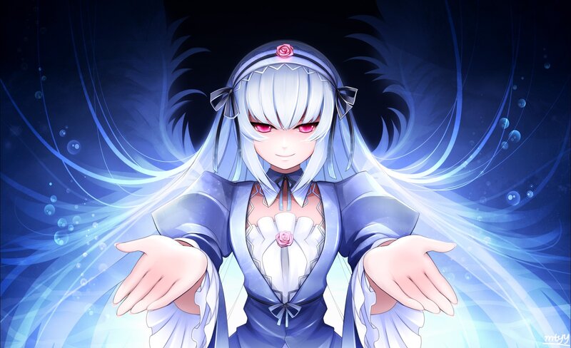 anime girl with glowing blue aura