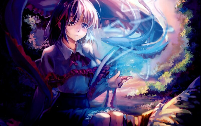 anime girl with glowing blue energy