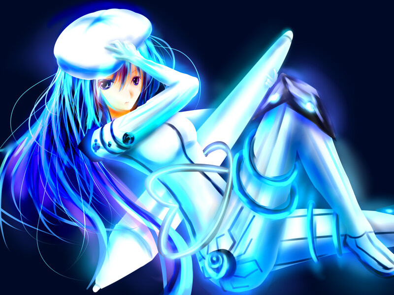 Anime Girl with Glowing Blue Hair — Dramatic
