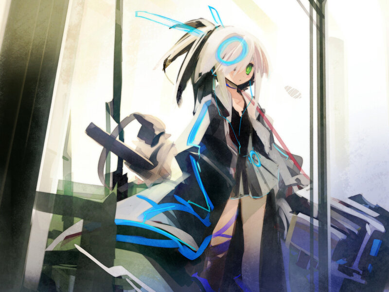 anime girl with glowing blue lines
