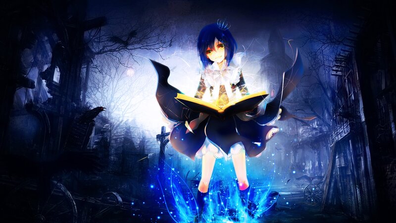 Anime girl with glowing book
