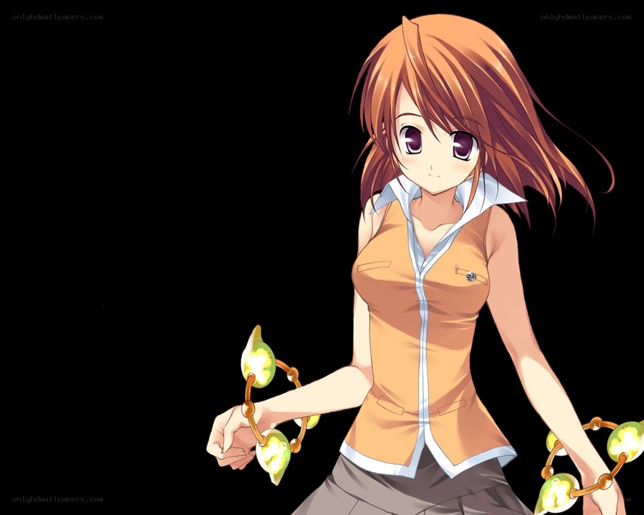 anime girl with glowing bracelets