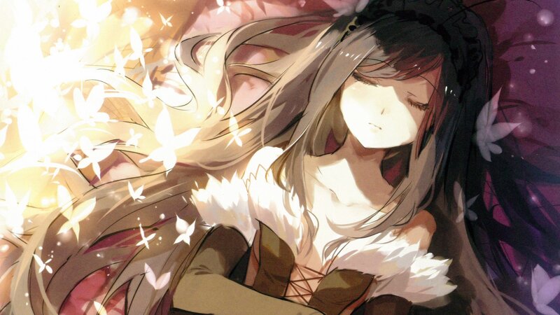 Anime girl with glowing butterflies
