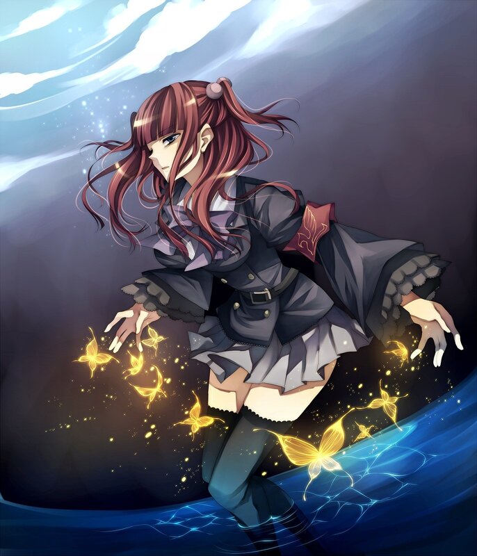Anime girl with glowing butterflies