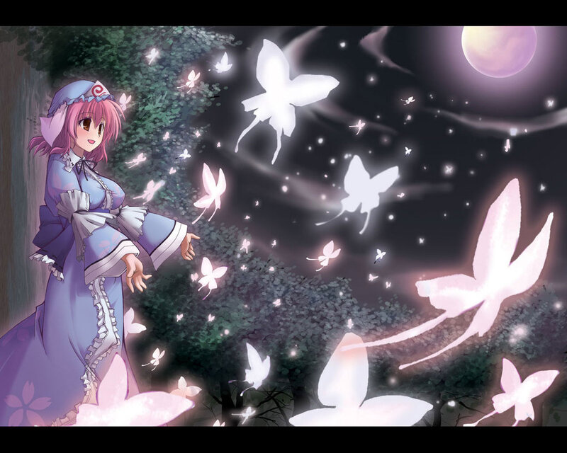 anime girl with glowing butterflies
