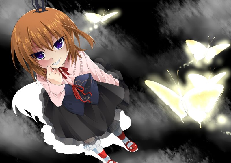 anime girl with glowing butterflies
