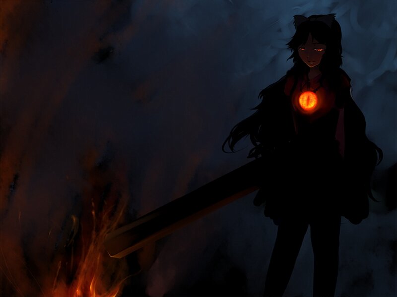 Anime Girl with Glowing Chest — Black
