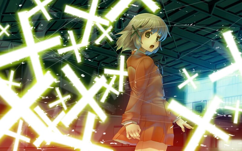 anime girl with glowing crosses