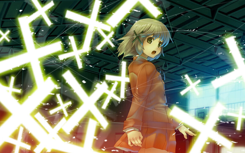 Anime Girl with Glowing Crosses — Green