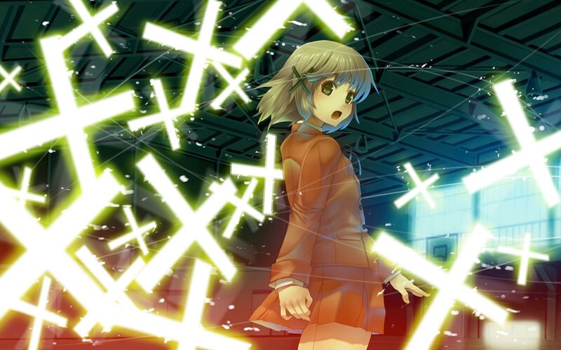 anime girl with glowing crosses