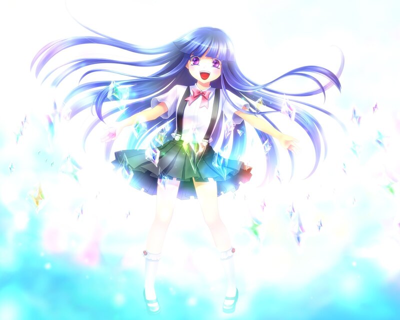 anime girl with glowing crystals