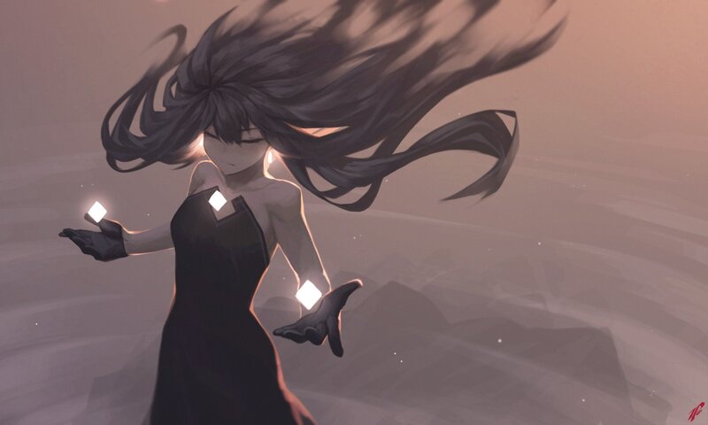 Anime Girl with Glowing Cubes